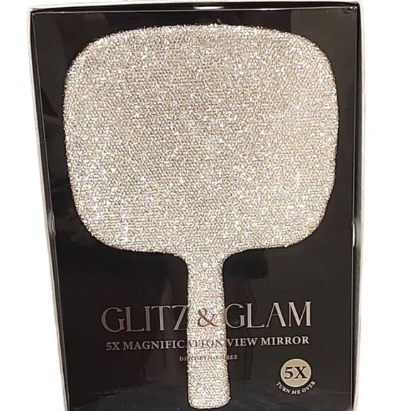 Glitz & Glam 5X Magnification Silver Diamond Diatortion Free Handheld Mirror - Picture 2 of 7
